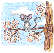 A mouse sitting on a tree branch